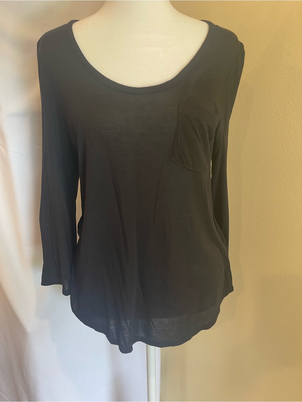 AG Adriano Goldschmied Black Long Sleeve Top M Pocket Minimalist Quiet Luxury